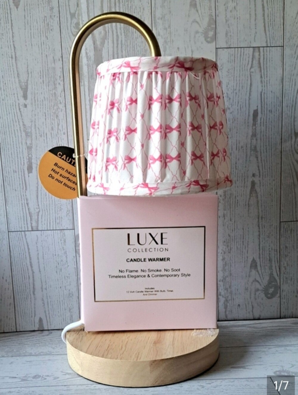 Flameless Candle Warmer With Pink Bow Lamp Print Fabric Shade Dimmer Timer